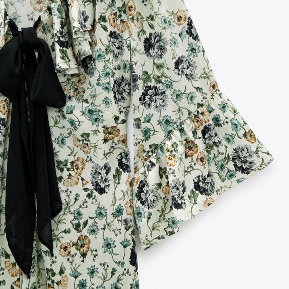 Zara Tied Floral Print Blouse S - Picture 2 of 6